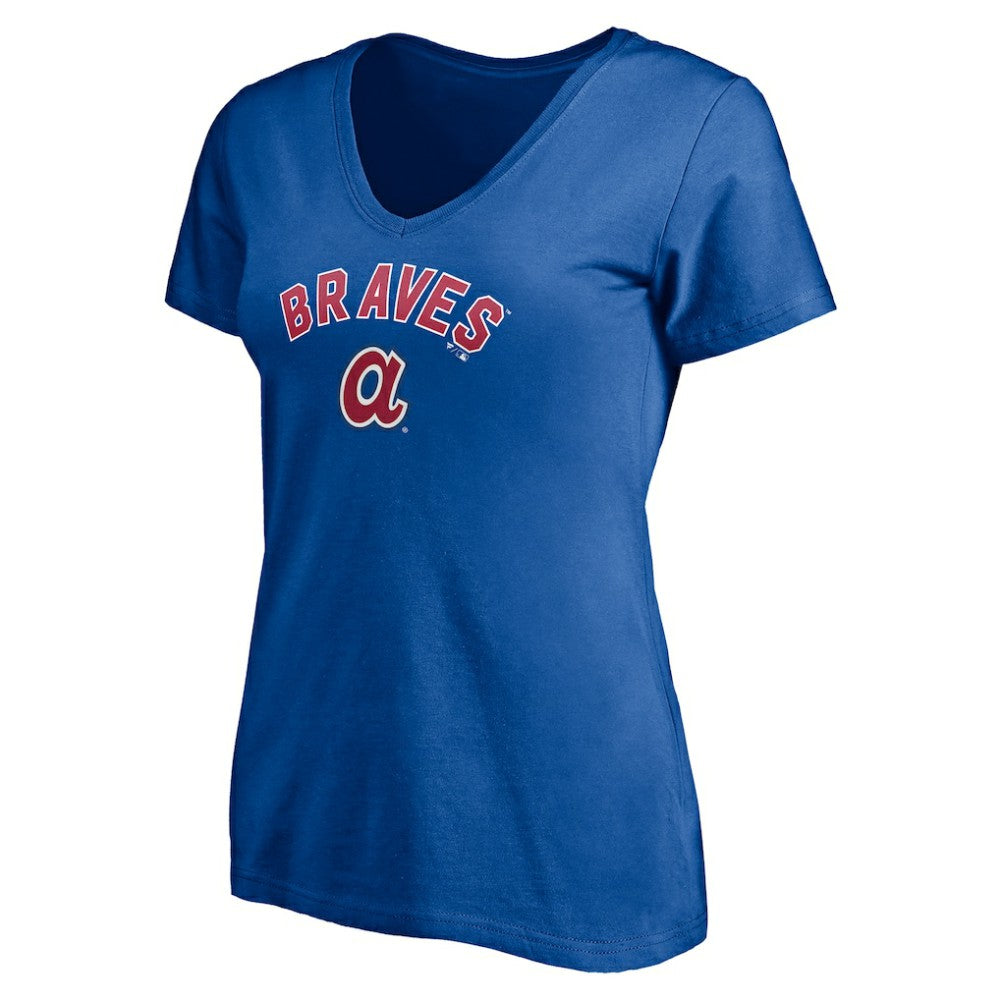Atlanta Braves Women's Cooperstown Winning Streak Personalized Name & Number V-Neck T-Shirt Discount