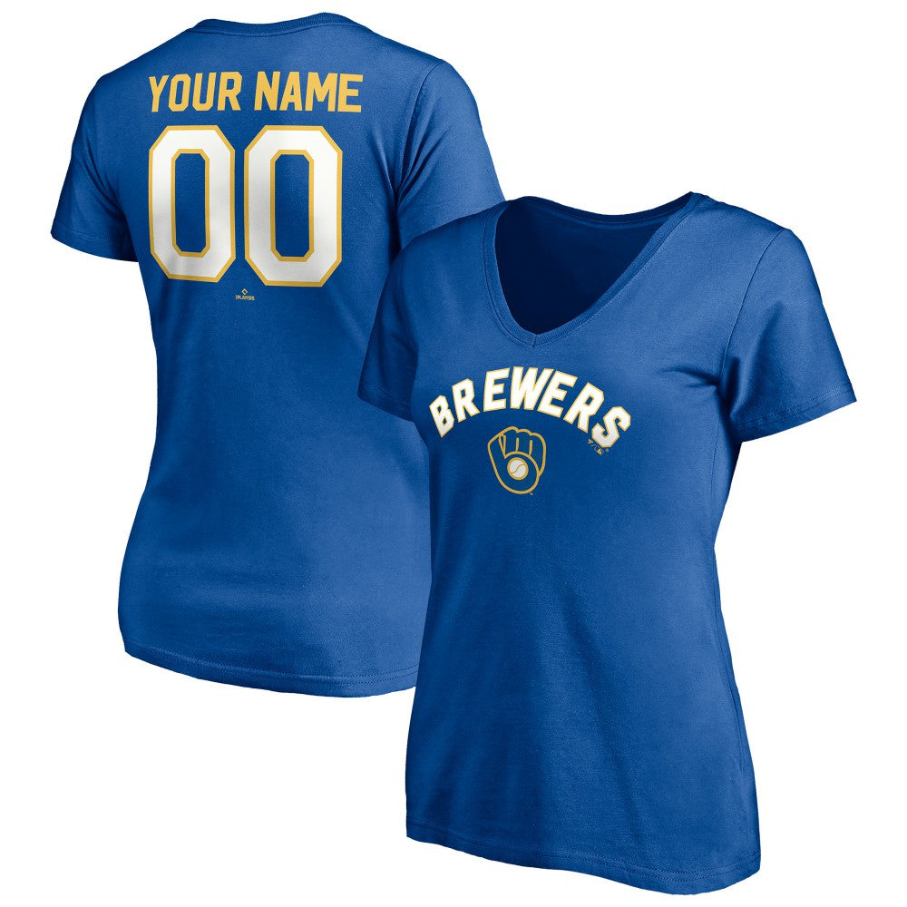 Milwaukee Brewers Women's Cooperstown Winning Streak Personalized Name & Number V-Neck T-Shirt for sale
