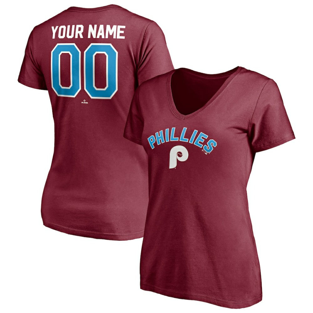 Philadelphia Phillies Women's Cooperstown Winning Streak Alternate Personalized Name & Number V-Neck T-Shirt Outlet