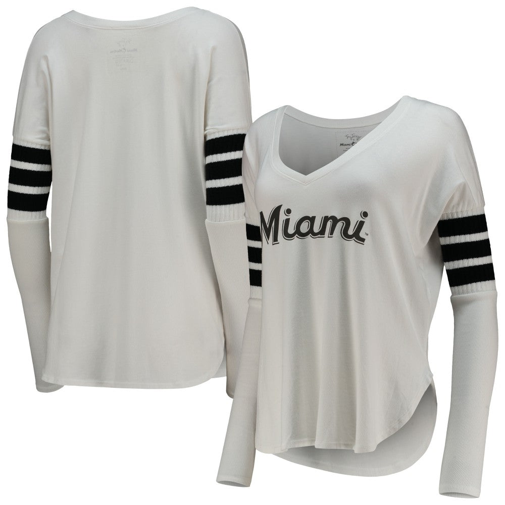 Miami Marlins Tiny Turnip Women's Jalynne Jersey Tri-Blend Long Sleeve V-Neck T-Shirt Outlet
