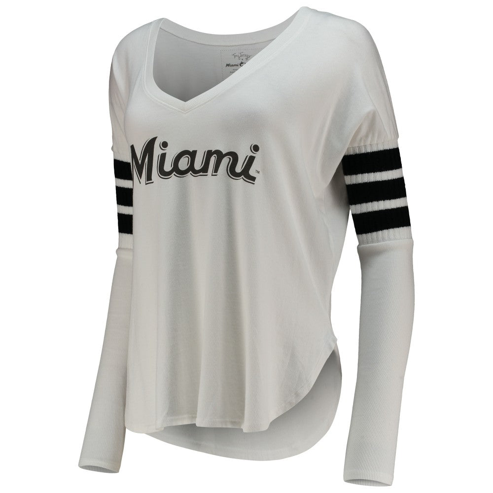 Miami Marlins Tiny Turnip Women's Jalynne Jersey Tri-Blend Long Sleeve V-Neck T-Shirt Outlet