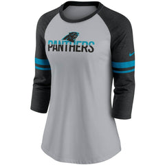 Carolina Panthers Women's Stripe Mesh Nickname Tri-Blend 3/4-Sleeve T-Shirt - Heathered Gray/Black - Nike