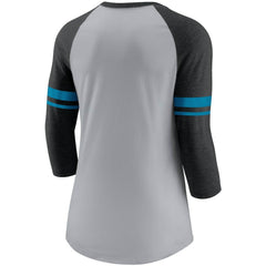 Carolina Panthers Women's Stripe Mesh Nickname Tri-Blend 3/4-Sleeve T-Shirt - Heathered Gray/Black - Nike
