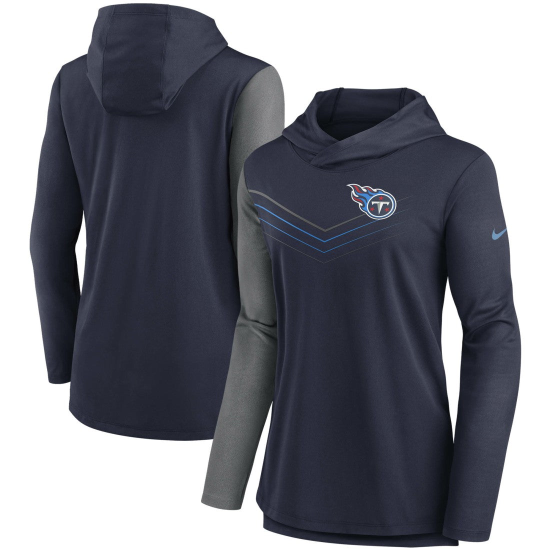 Tennessee Titans Women's Chevron Hoodie Performance Long Sleeve T-Shirt - Navy/Heathered Charcoal - Nike