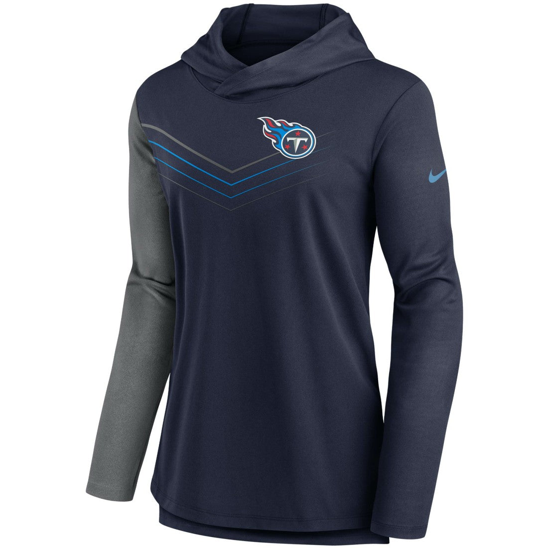 Tennessee Titans Women's Chevron Hoodie Performance Long Sleeve T-Shirt - Navy/Heathered Charcoal - Nike