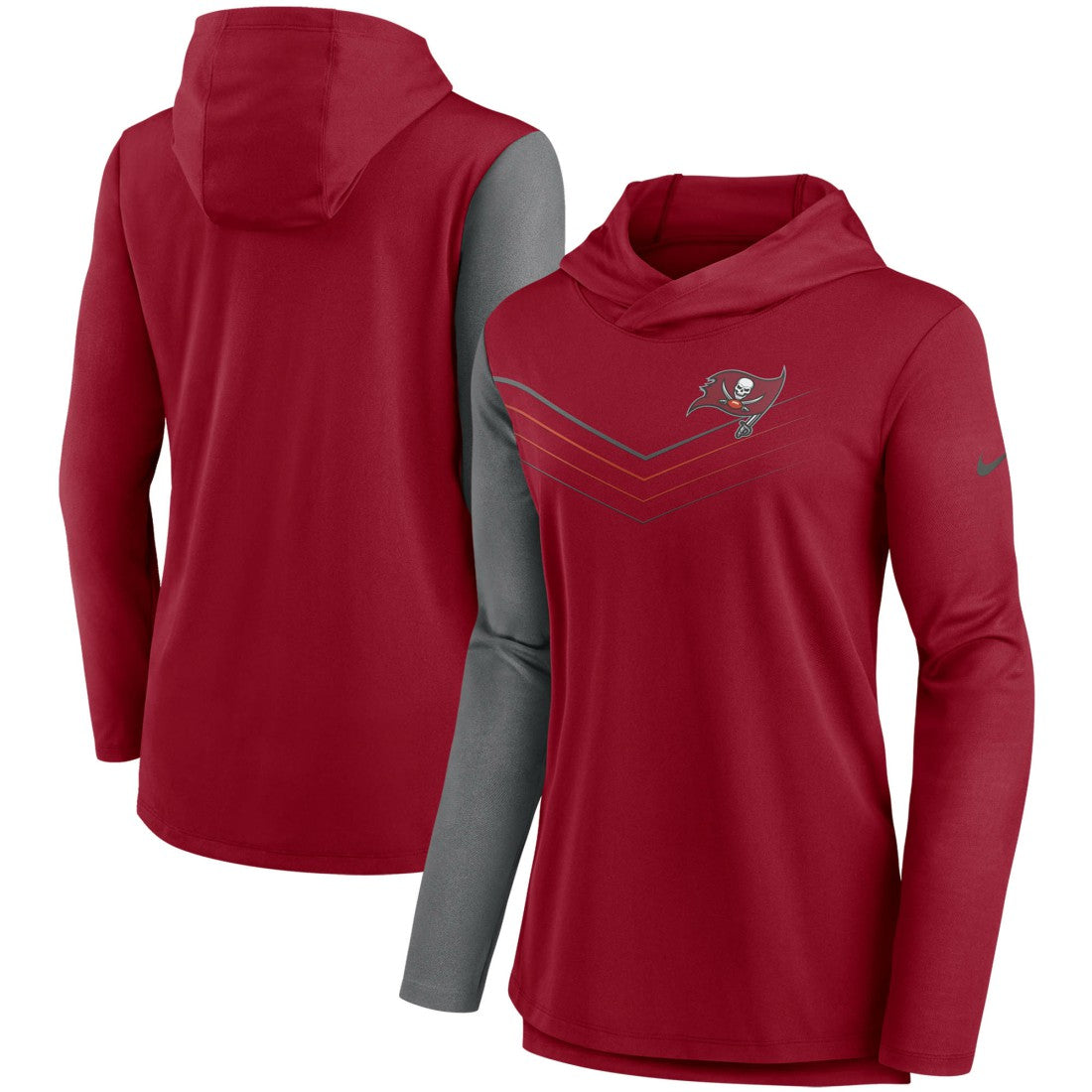 Tampa Bay Buccaneers Women's Chevron Hoodie Performance Long Sleeve T-Shirt - Red/Heathered Charcoal - Nike