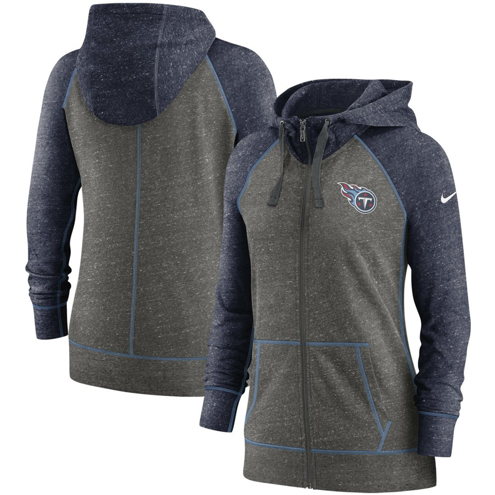 Tennessee Titans Women's Gym Vintage Raglan Full-Zip Hoodie - Heathered Charcoal/Navy - Nike