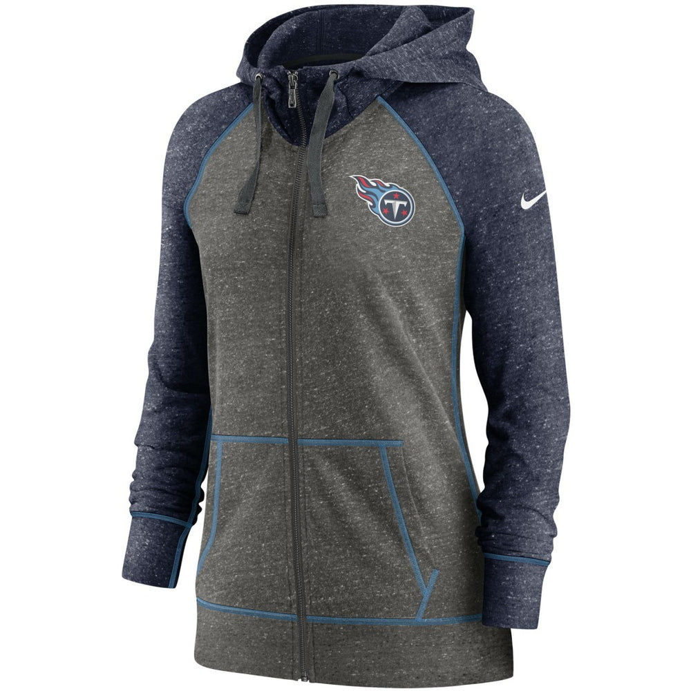 Tennessee Titans Women's Gym Vintage Raglan Full-Zip Hoodie - Heathered Charcoal/Navy - Nike