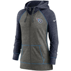 Tennessee Titans Women's Gym Vintage Raglan Full-Zip Hoodie - Heathered Charcoal/Navy - Nike
