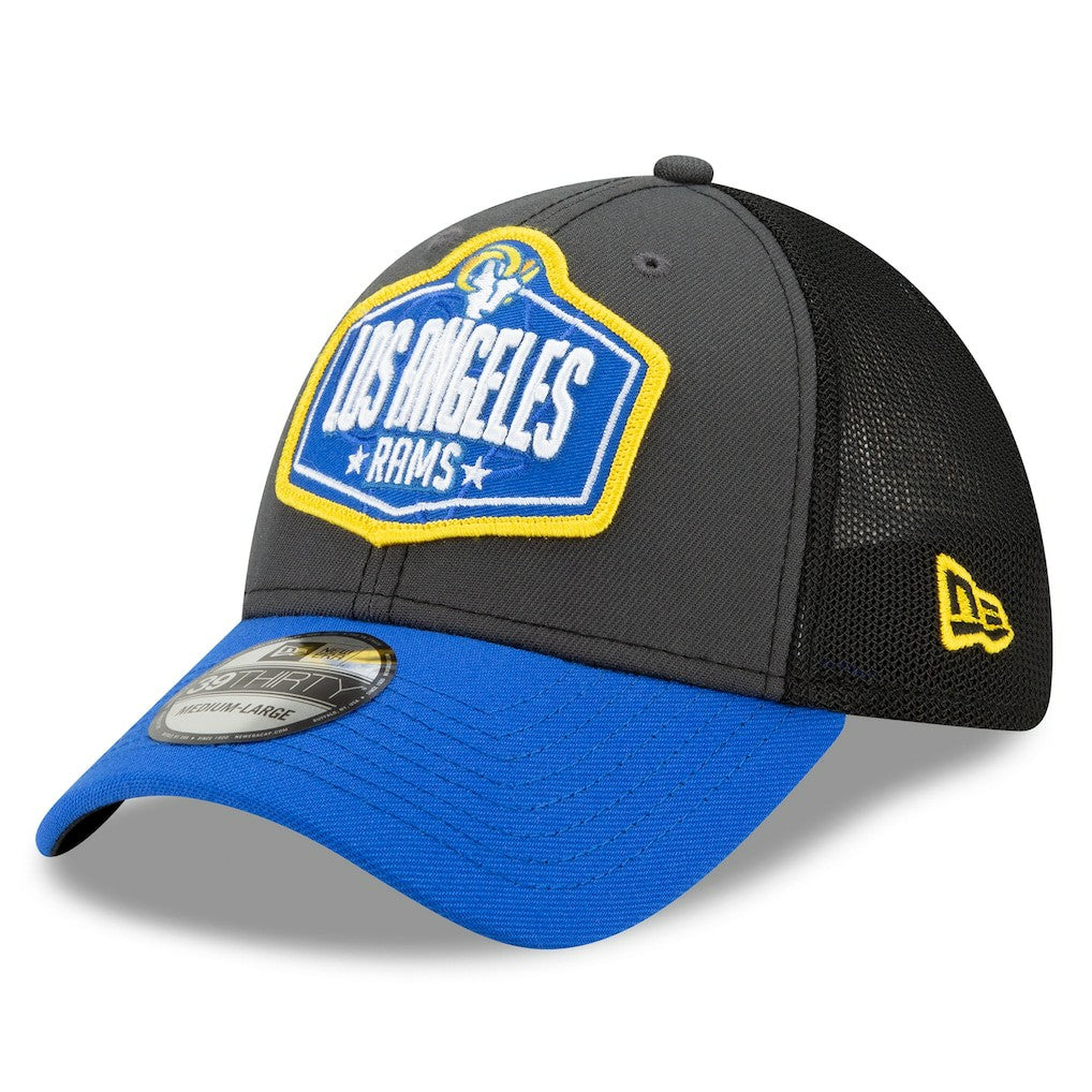 Los Angeles Rams New Era 2021 NFL Draft Trucker 39THIRTY Flex Hat - Graphite/Royal - NFL