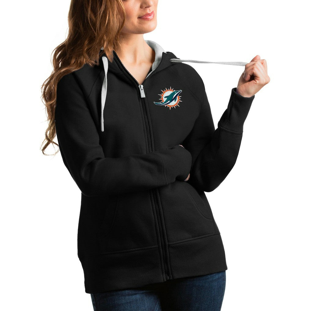 Miami Dolphins Antigua Women's Victory Full-Zip Hoodie - Black - NFL