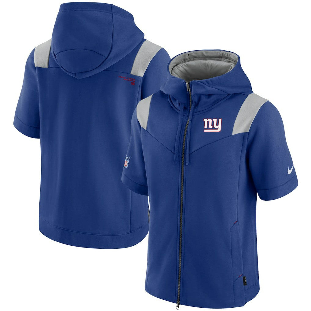 New York Giants Sideline Showout Short Sleeve Full-Zip Hoodie - Royal - Nike