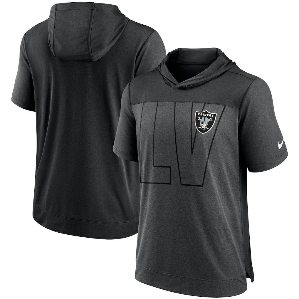 Las Vegas Raiders Performance Hoodie T-Shirt - Heathered Charcoal/Black - Nike
