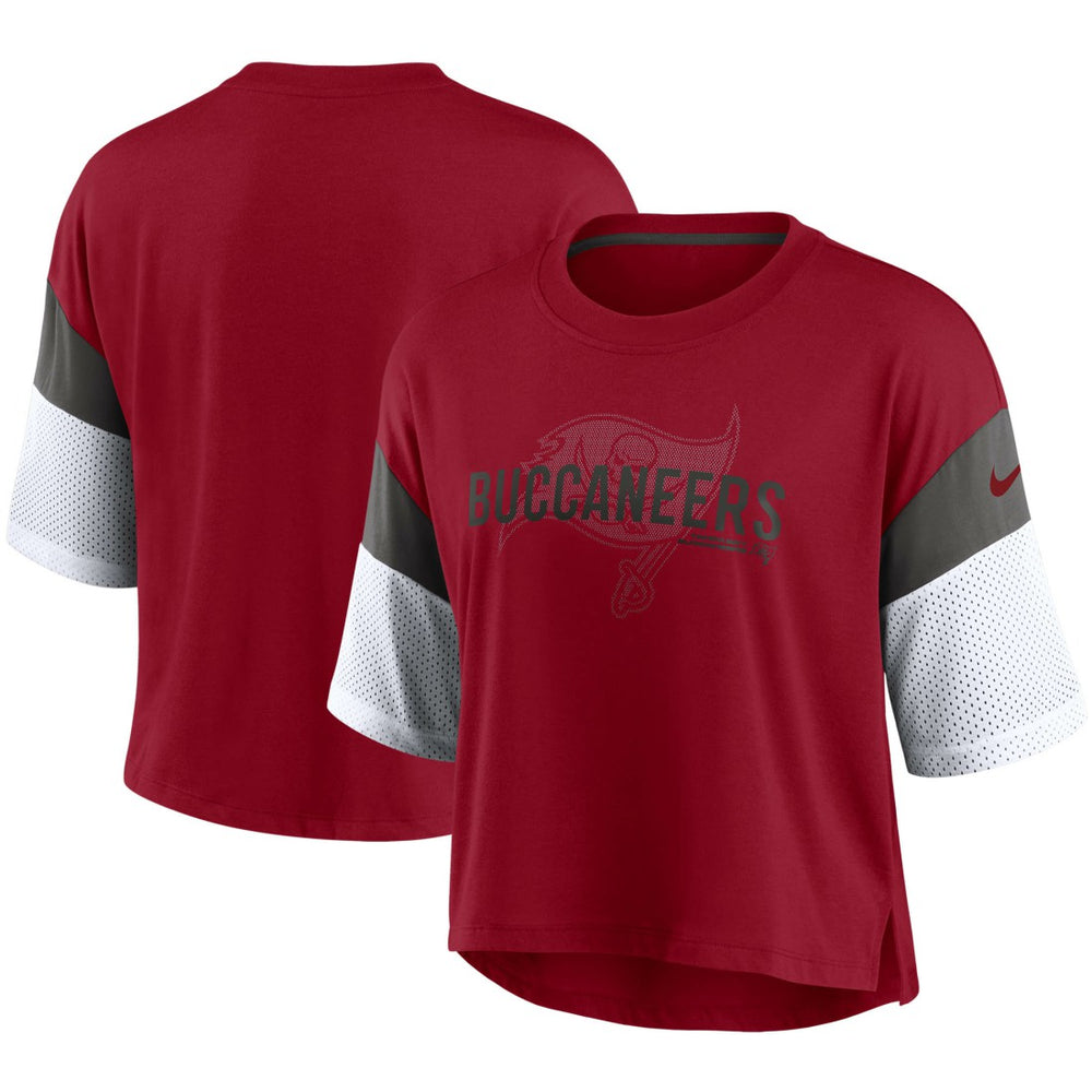 Tampa Bay Buccaneers Women's Nickname Tri-Blend Performance Crop Top - Red/White - Nike