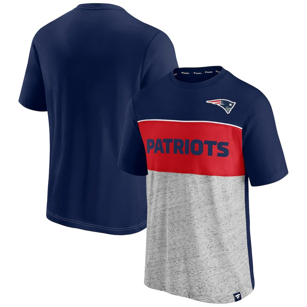 New England Patriots Colorblock T-Shirt - Navy/Heathered Gray - Fanatics