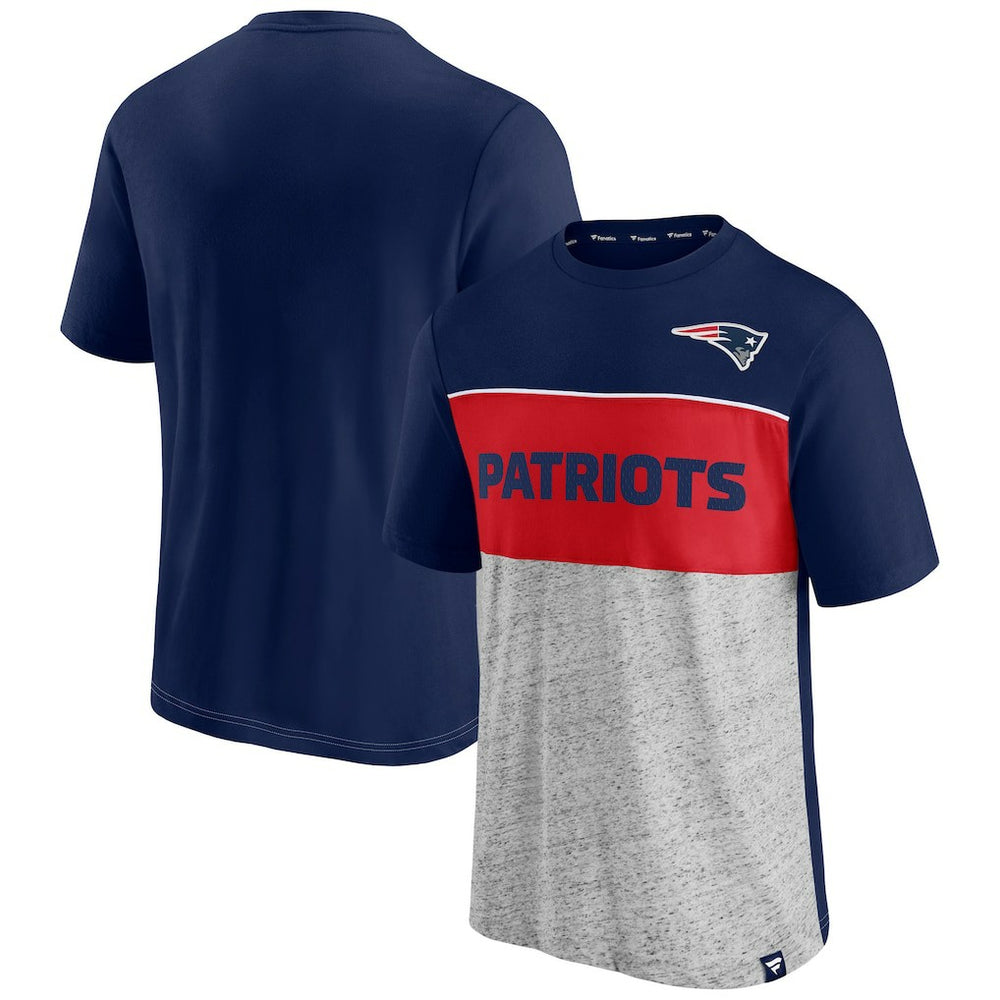 New England Patriots Colorblock T-Shirt - Navy/Heathered Gray - Fanatics