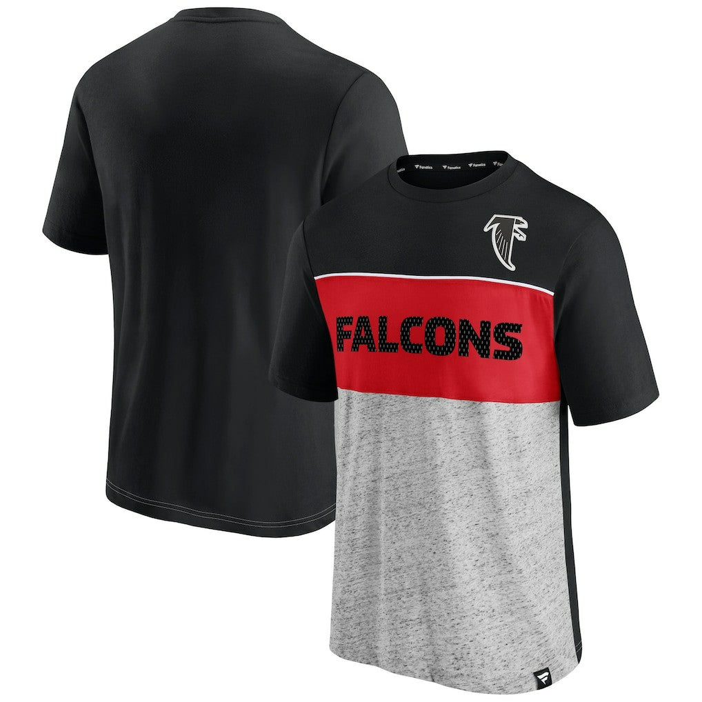 Atlanta Falcons Throwback Colorblock T-Shirt - Black/Heathered Gray - Fanatics