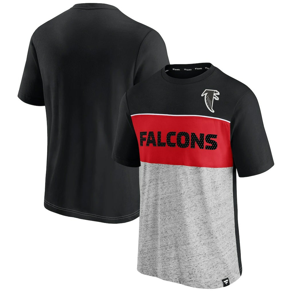 Atlanta Falcons Throwback Colorblock T-Shirt - Black/Heathered Gray - Fanatics