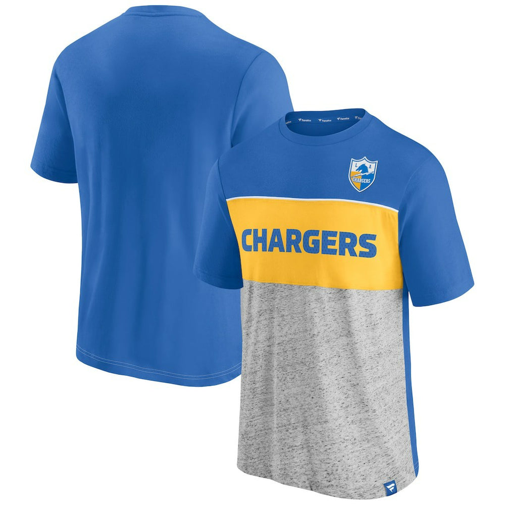 Los Angeles Chargers Throwback Colorblock T-Shirt - Powder Blue/Heathered Gray - Fanatics