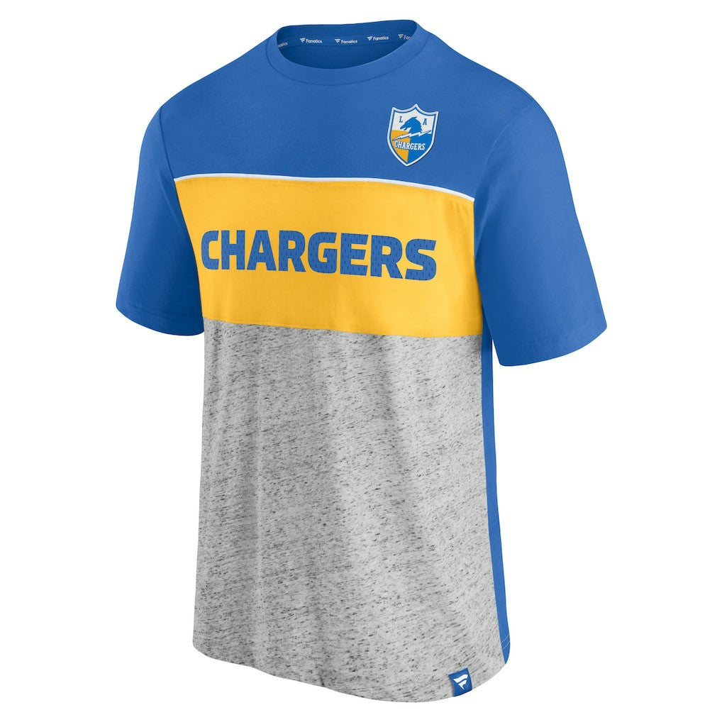 Los Angeles Chargers Throwback Colorblock T-Shirt - Powder Blue/Heathered Gray - Fanatics