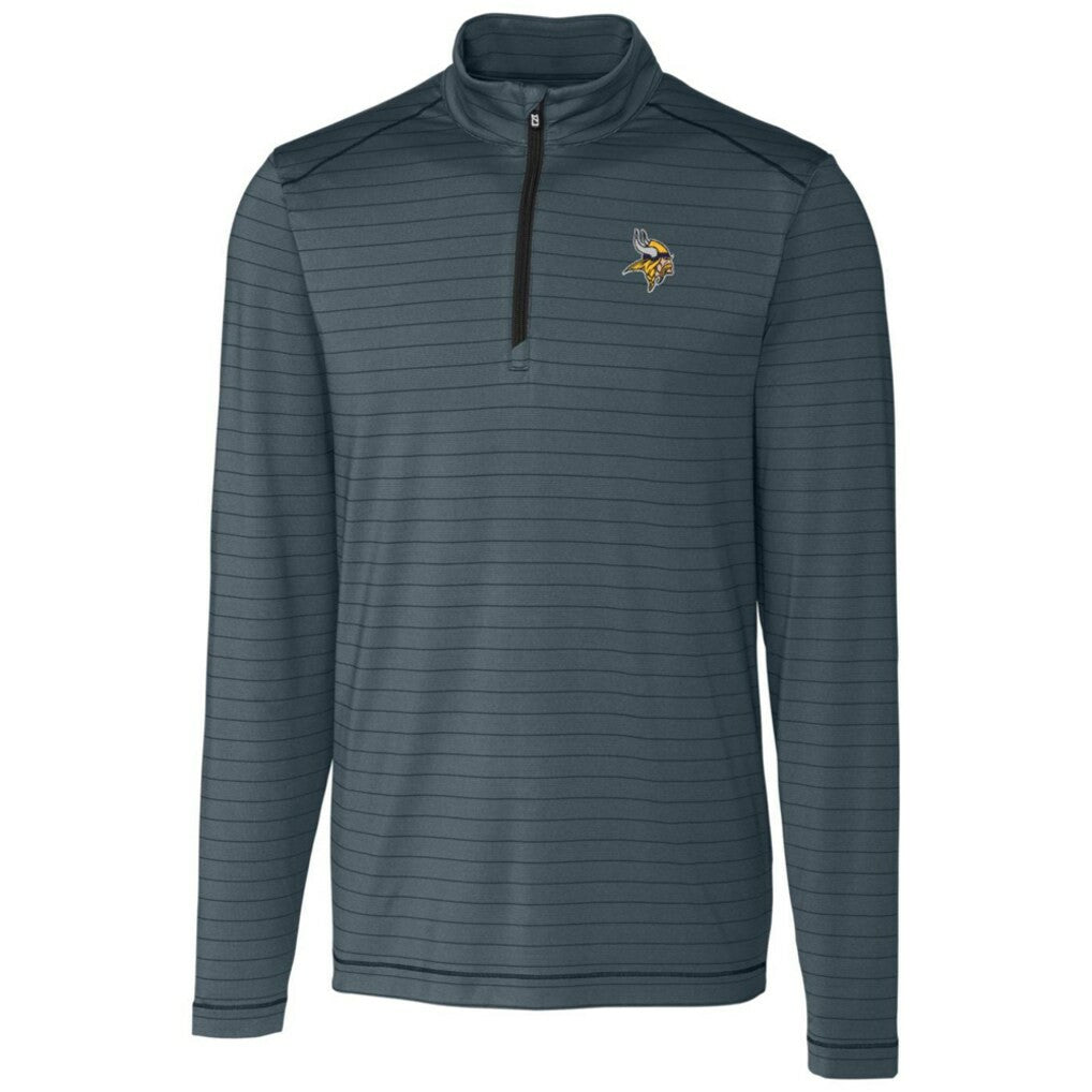 Minnesota Vikings Cutter & Buck Holman Stripe Quarter-Zip Pullover Jacket - Heather Black - NFL