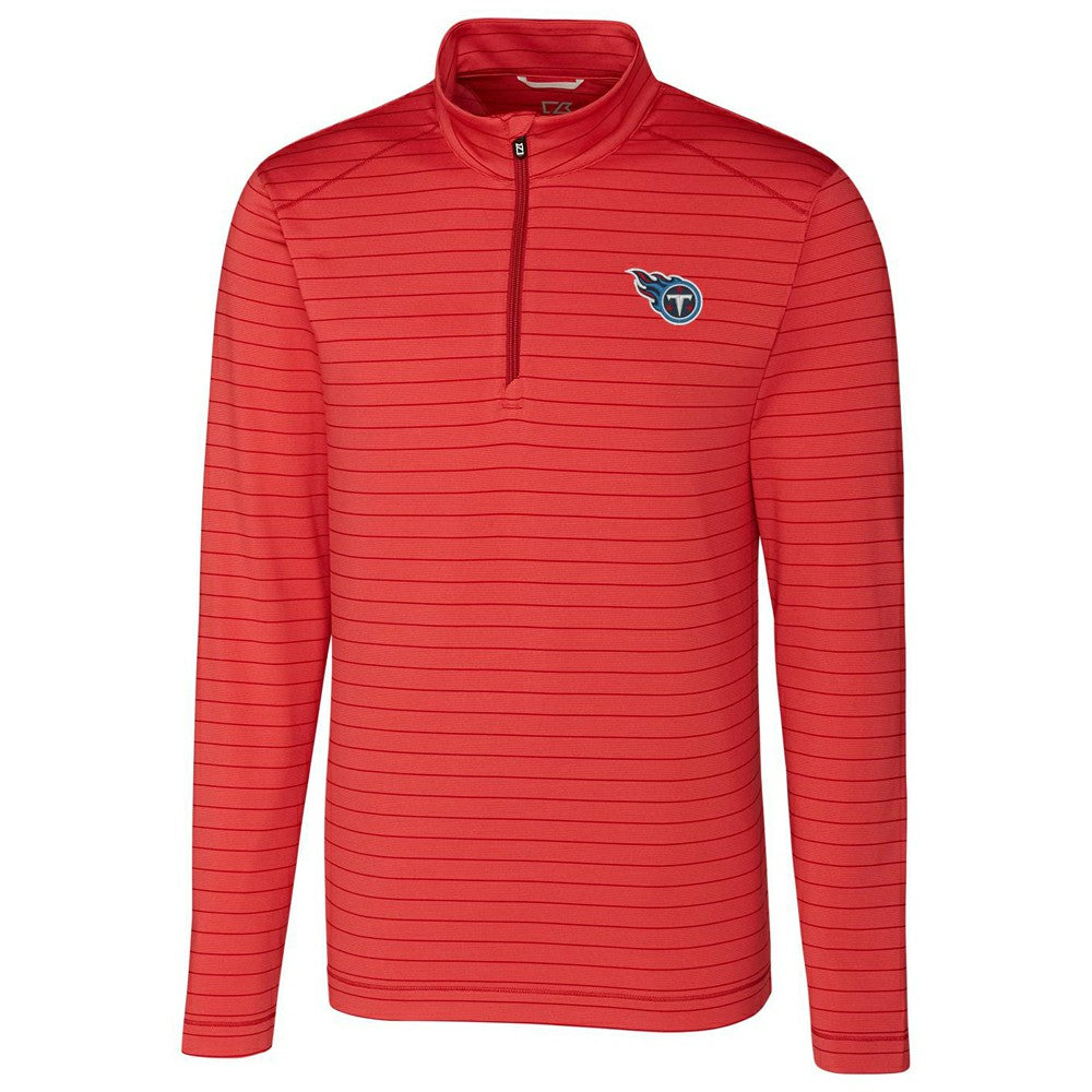 Tennessee Titans Cutter & Buck Holman Stripe Quarter-Zip Pullover Jacket - Heather Red - NFL