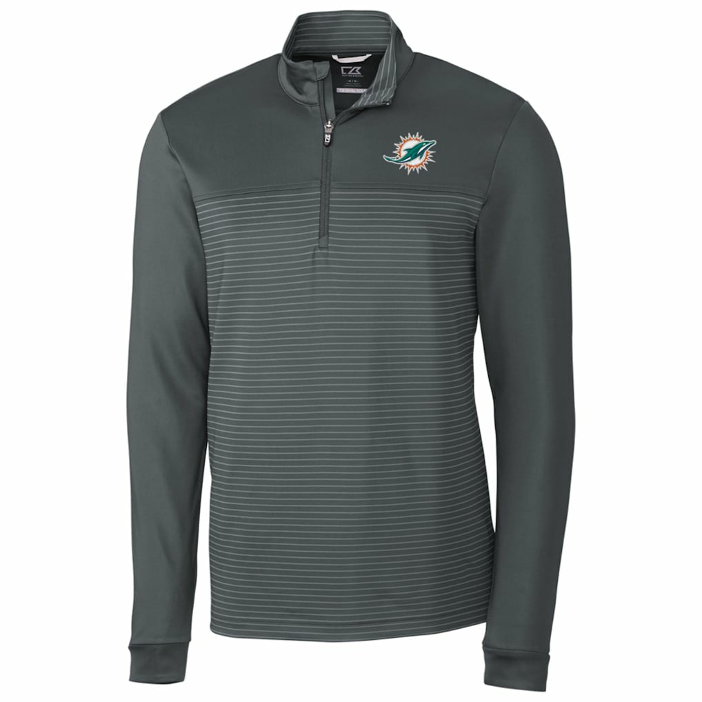 Miami Dolphins Cutter & Buck Traverse Stripe Quarter-Zip Pullover Jacket - Gray - NFL
