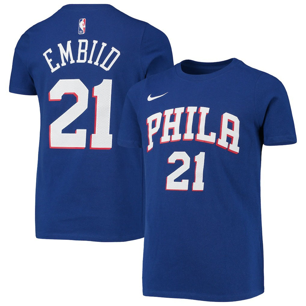 Nike Joel Embiid Philadelphia 76ers Youth Logo Name & Number Performance T-Shirt Royal