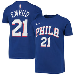 Nike Joel Embiid Philadelphia 76ers Youth Logo Name & Number Performance T-Shirt Royal