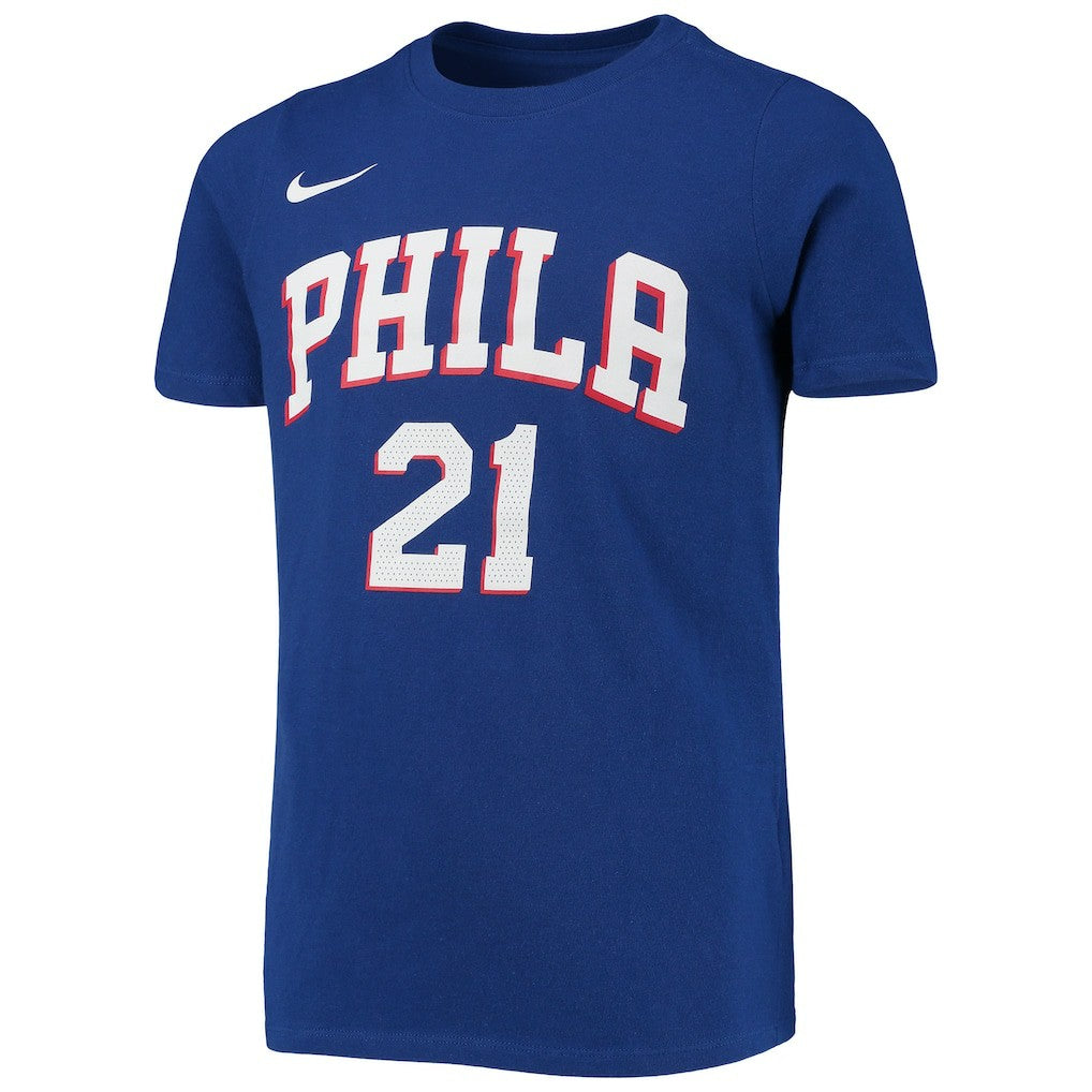 Nike Joel Embiid Philadelphia 76ers Youth Logo Name & Number Performance T-Shirt Royal