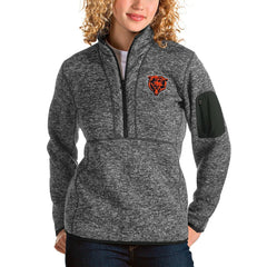 Chicago Bears Antigua Women's Bear Head Fortune Half-Zip Pullover Jacket - Heather Charcoal - NFL