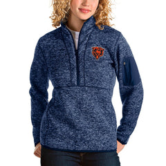 Chicago Bears Antigua Women's Bear Head Fortune Half-Zip Pullover Jacket - Heather Navy - NFL