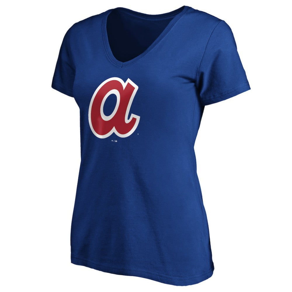 Atlanta Braves Women's Cooperstown Collection Huntington Logo V-Neck T-Shirt Outlet