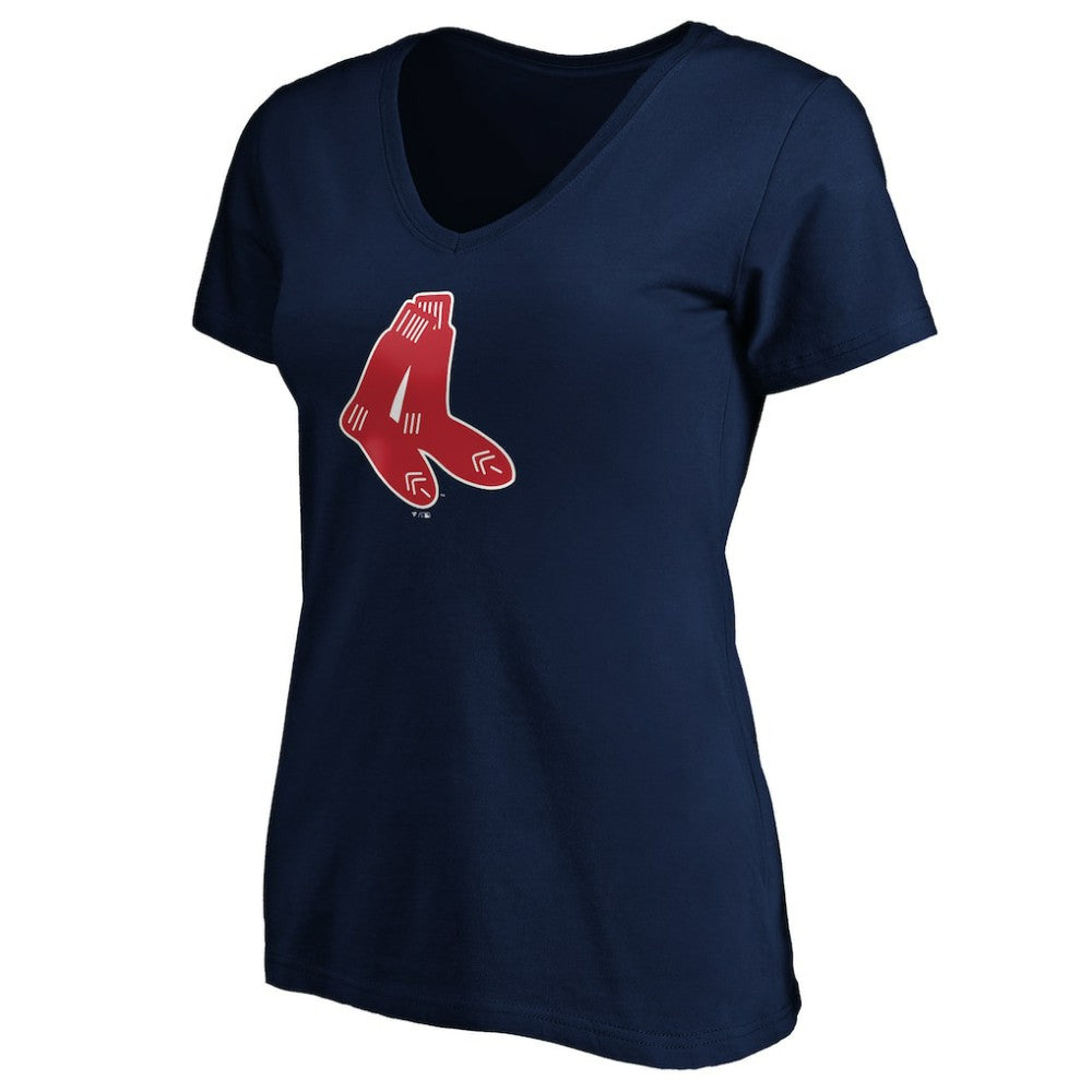 Boston Red Sox Women's Cooperstown Collection Huntington Logo V-Neck T-Shirt Sale