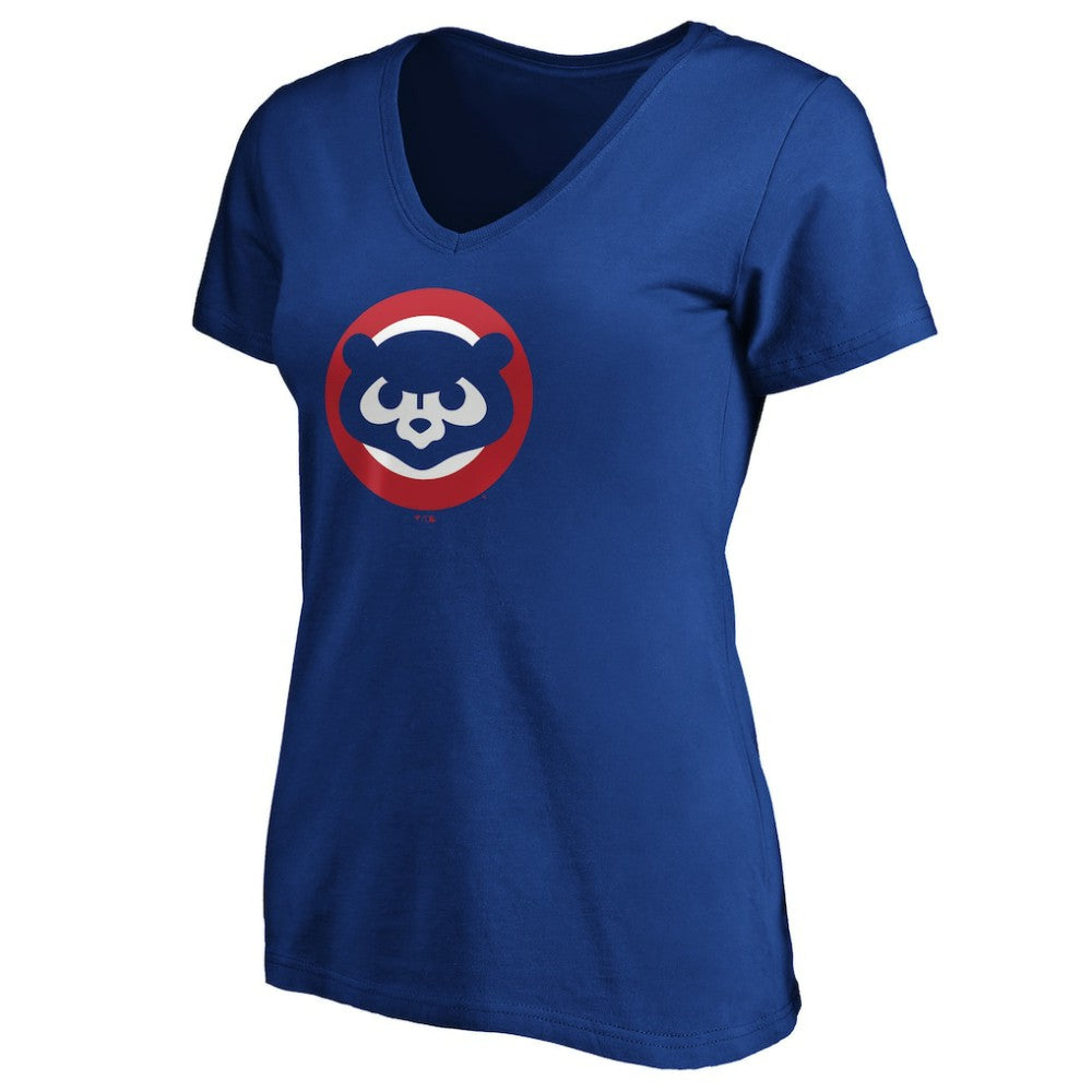 Chicago Cubs Women's Cooperstown Collection Huntington Logo V-Neck T-Shirt for sale
