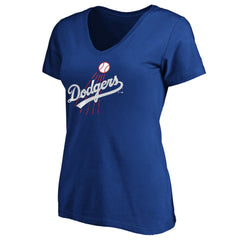 Los Angeles Dodgers Women's Cooperstown Collection Huntington Logo V-Neck T-Shirt Online