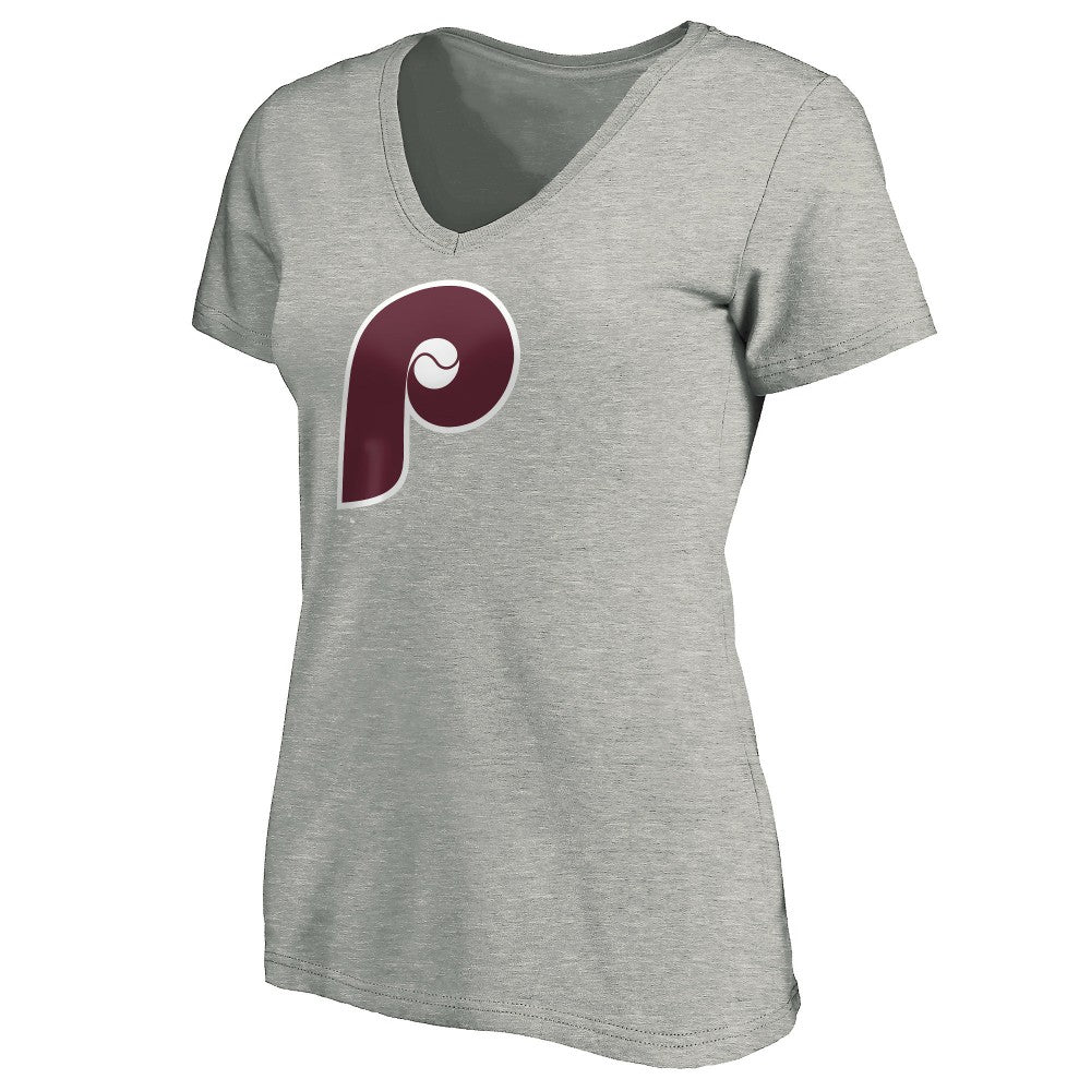 Philadelphia Phillies Women's Cooperstown Collection Huntington Logo V-Neck T-Shirt Discount