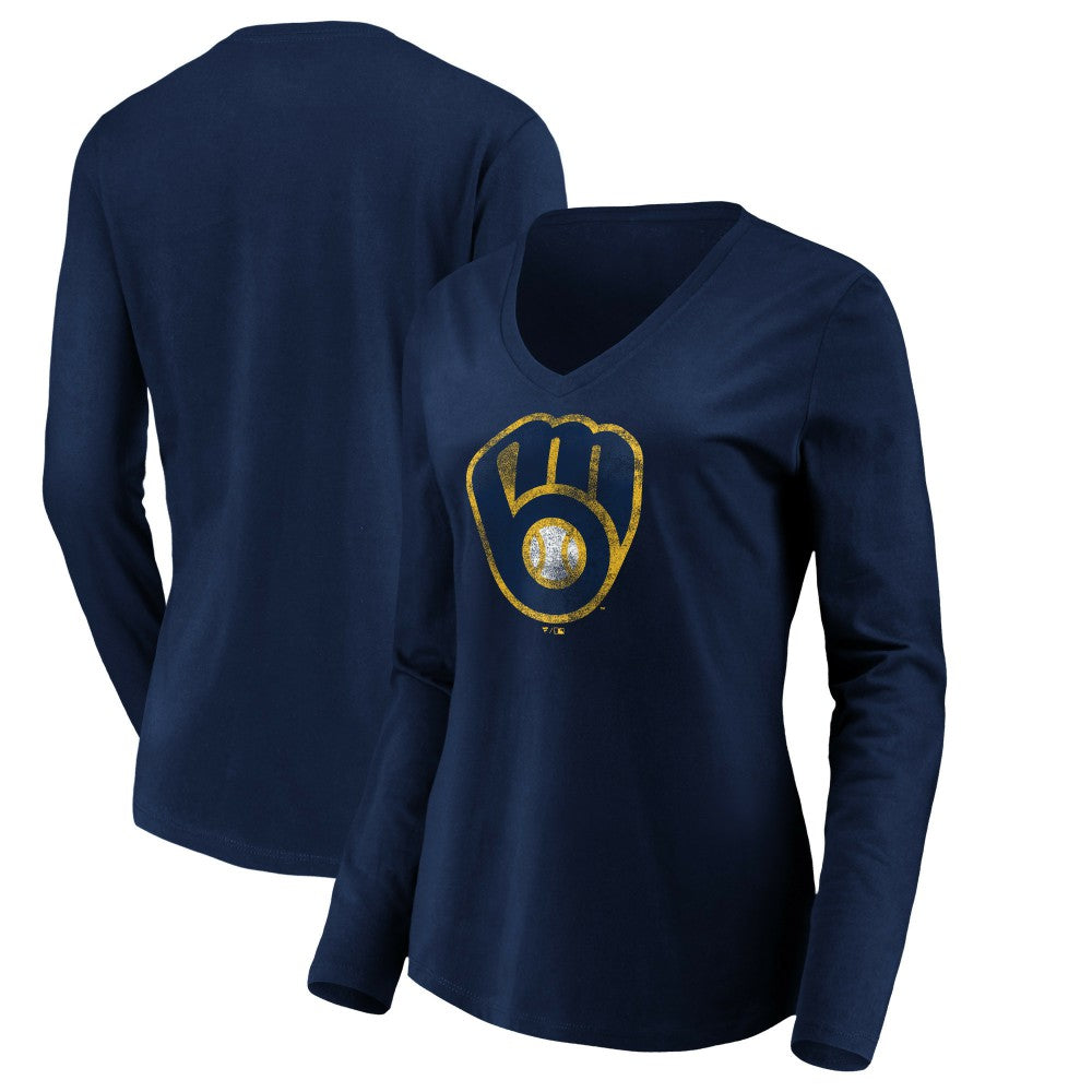 Milwaukee Brewers Women's Core Distressed Team Long Sleeve T-Shirt Discount