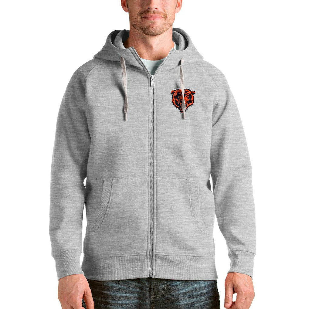 Chicago Bears Antigua Bear Head Victory Full-Zip Hoodie - Heather Gray - NFL