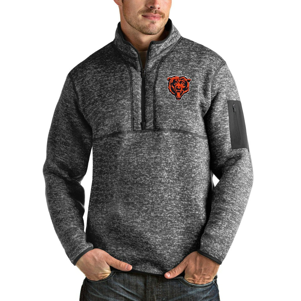 Chicago Bears Antigua Bear Head Fortune Quarter-Zip Pullover Jacket - Heathered Charcoal - NFL