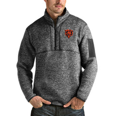 Chicago Bears Antigua Bear Head Fortune Quarter-Zip Pullover Jacket - Heathered Charcoal - NFL