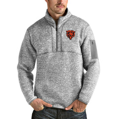 Chicago Bears Antigua Bear Head Fortune Quarter-Zip Pullover Jacket - Heather Gray - NFL
