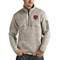 Chicago Bears Antigua Bear Head Fortune Quarter-Zip Pullover Jacket - Oatmeal - NFL