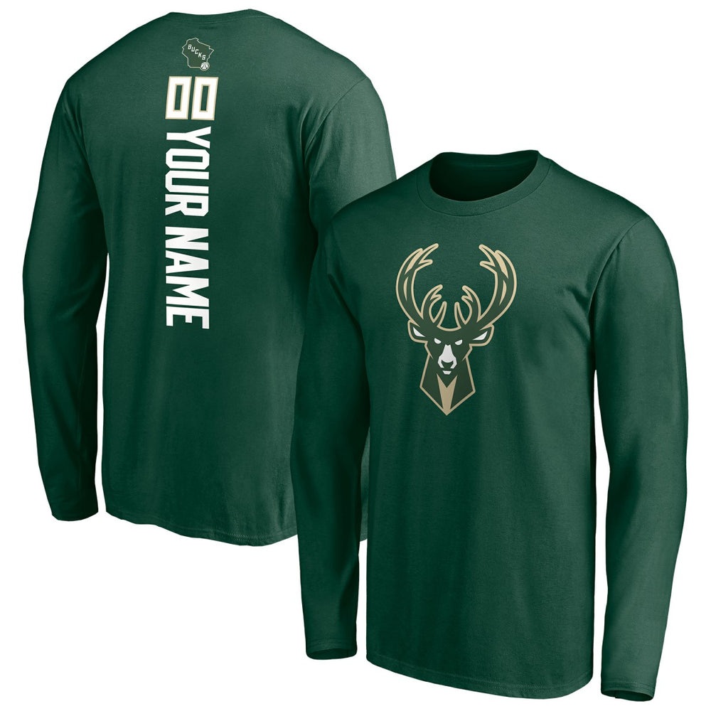 Milwaukee Bucks Playmaker Personalized Name & Number Long Sleeve T-Shirt Hunter Green