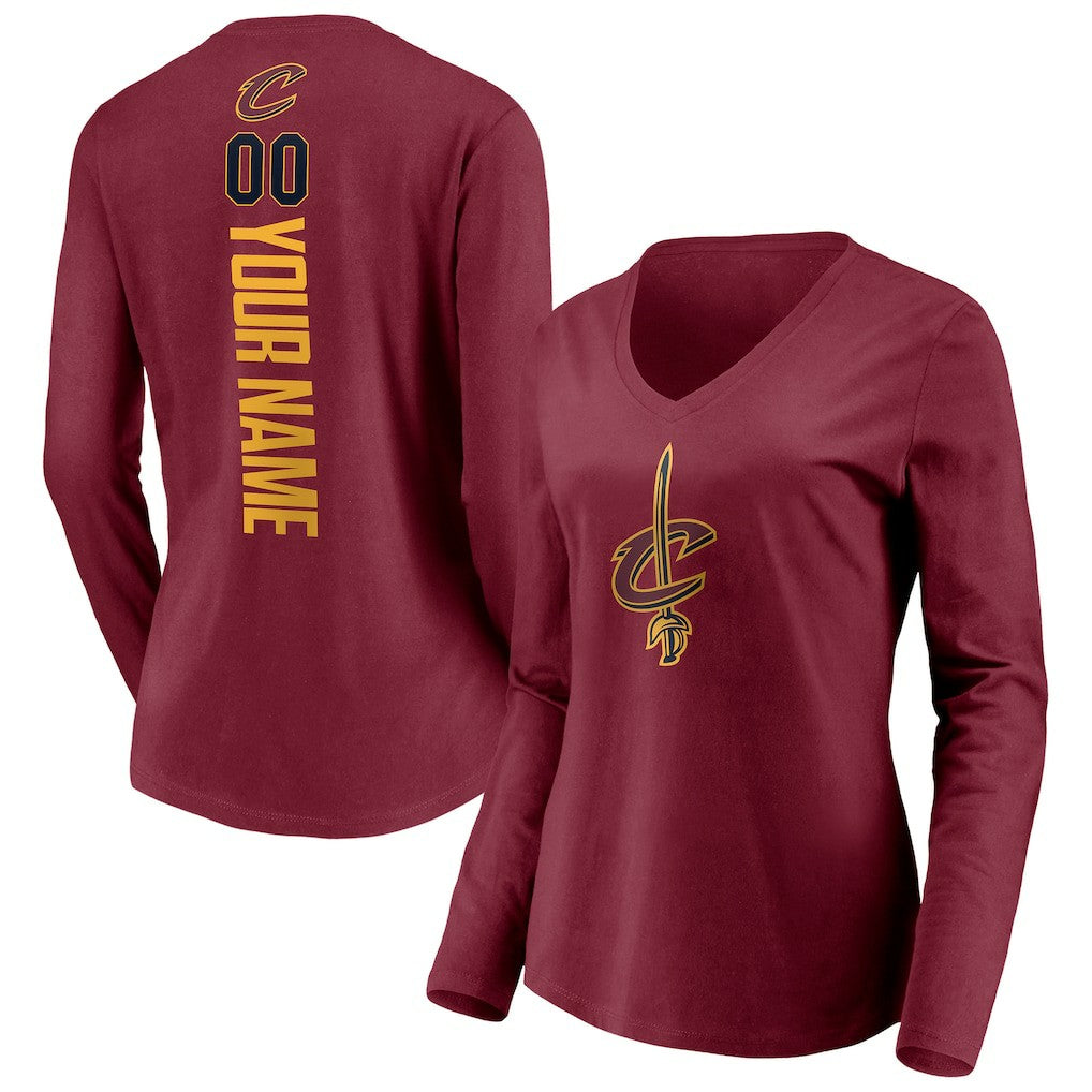 Cleveland Cavaliers Women's Playmaker Personalized Name & Number Long Sleeve V-Neck T-Shirt Wine