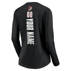 Portland Trail Blazers Women's Playmaker Personalized Name & Number Long Sleeve V-Neck T-Shirt Black