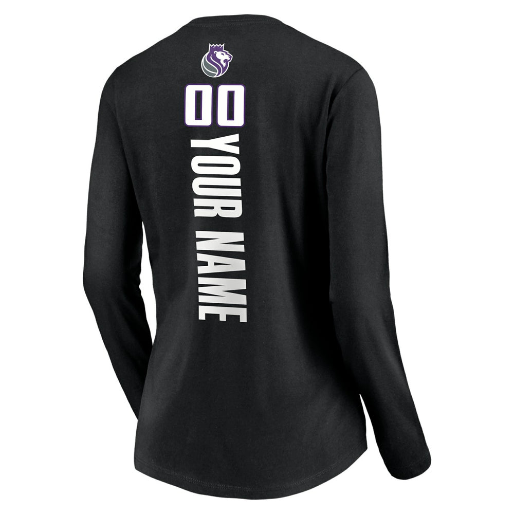 Sacramento Kings Women's Playmaker Personalized Name & Number Long Sleeve V-Neck T-Shirt Black
