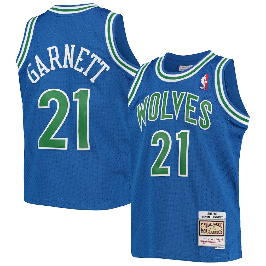 Mitchell & Ness Kevin Garnett Minnesota Timberwolves Youth 1995-96 Hardwood Classics Swingman Jersey Blue