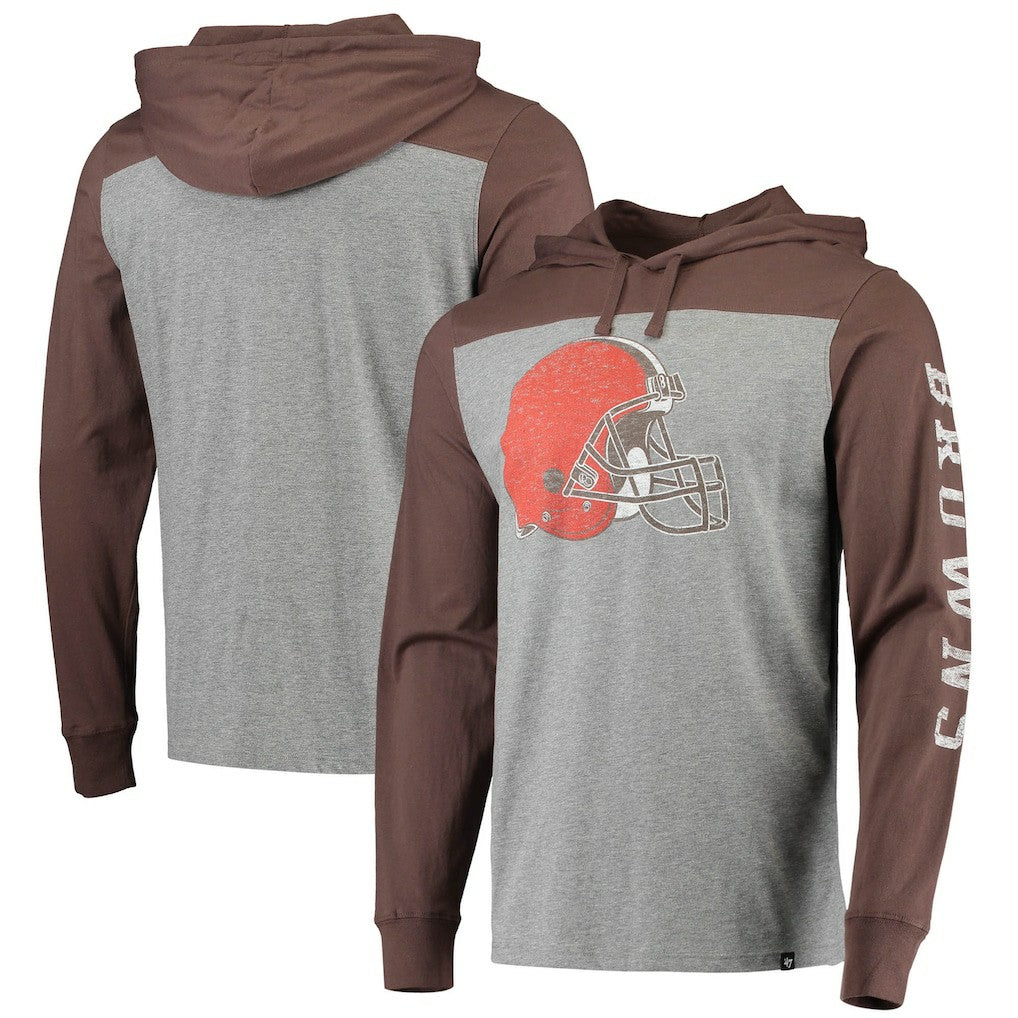 Cleveland Browns '47 Franklin Wooster Long Sleeve Hoodie T-Shirt - Heathered Gray/Brown - 47 brand