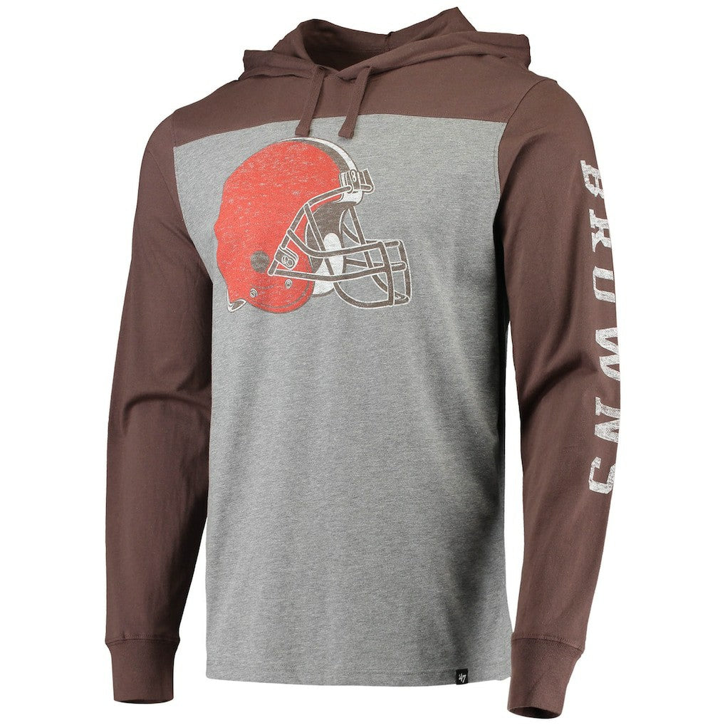 Cleveland Browns '47 Franklin Wooster Long Sleeve Hoodie T-Shirt - Heathered Gray/Brown - 47 brand